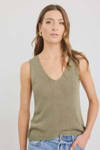 Stories Be Told: Settler V Neck Sleeveless Knit Top / Khaki