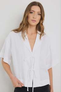 Stories Be Told: Fasten Linen Tie Front Shirt / Ivory