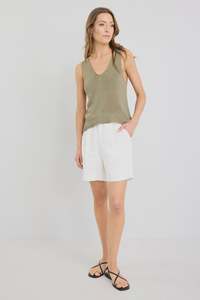 Clothing: Literal  Pleat Front Shorts / Ivory Linen