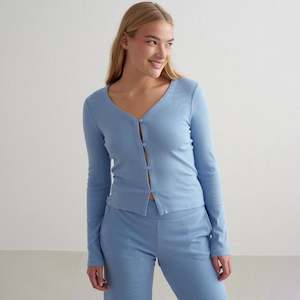 Aimn Sale: Blue Mist Ease Ribbed Cardigan