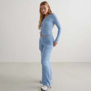Aimn Sale: Blue Mist Ease Ribbed Wide Pants