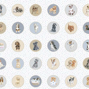 Fabric Panel: Whiskers and Paws Running Circles  Dogs
