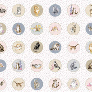 Fabric Panel: Whiskers and Paws Running Circles Cats