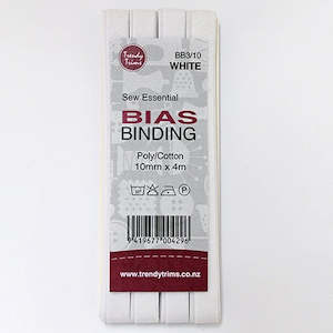 Bias Binding: Bias Binding - White 10mm x 4mm