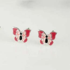 Earrings: Pink Butterfly Stud Earrings in Silver