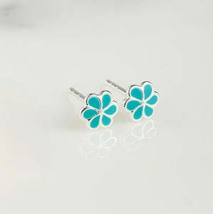 Earrings: Blue Flower Stud Earrings in Silver