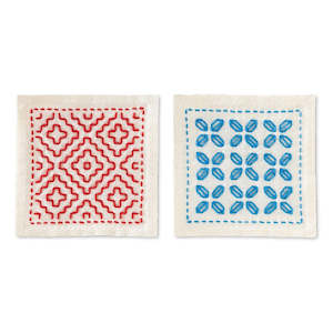 Sashiko Coaster Kit Persimmon Flowers/Hanabishi SK-481