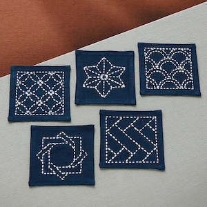 Sashiko: Sashiko Coaster Set Traditional 5 pc set 223