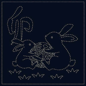 Sashiko: Pre Printed Sashiko Panel - Rabbits