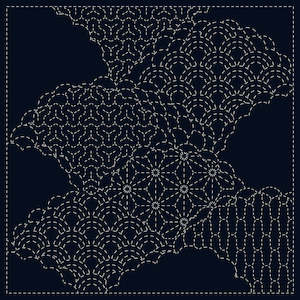Sashiko: Pre Printed Sashiko Panel - Cumulus Cloud