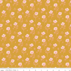 Yellow Fabric: Porch Swing Botanical Anemones in Mustard