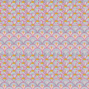 Yellow Fabric: Dreamscape Sunshine and Rainbows in Pink