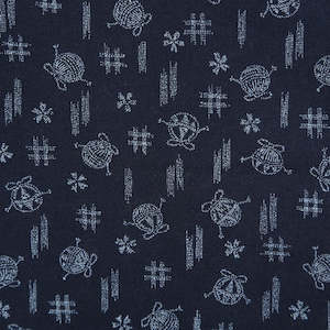 Blue Fabric: Balls and Cherry Blossoms on Indigo