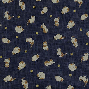 Blue Fabric: Neko Cats on Indigo