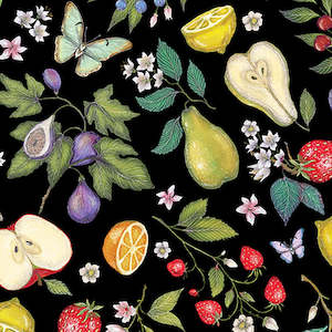 Black Fabric: Just Fruit - Fruit Toss Black