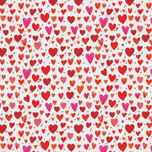Red Fabric: Purrfect Cats Playful Hearts Pink/White