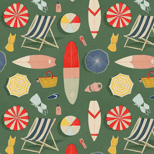 Green Fabric: Beach Day Main in Green