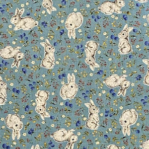 Aqua Teal Fabric: Forest Friends Rabbits on Teal