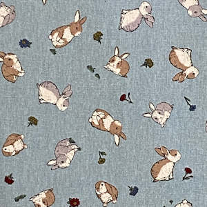 Aqua Teal Fabric: Maki Rabbits on Teal