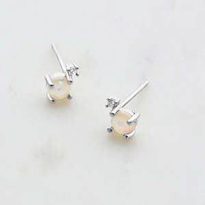 White Opal & Crystal Stud in Sterling Silver