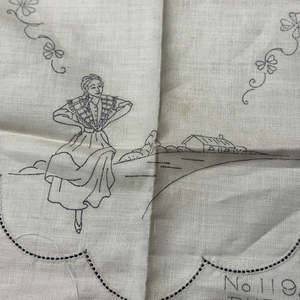 Fabric Panel: Vintage Linen Embroidery Panel - Dancing Couple