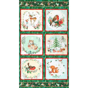 Fabric Panel: Festive Fauna 24" Block Panel Holiday