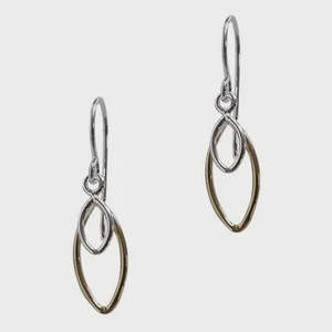 Earrings: Sterling Two Tone Rounded Diamond Earring Silver Gold
