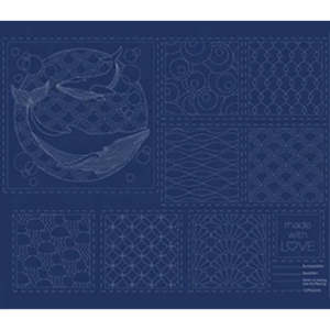 Ocean Sashiko Panel Navy on Linen