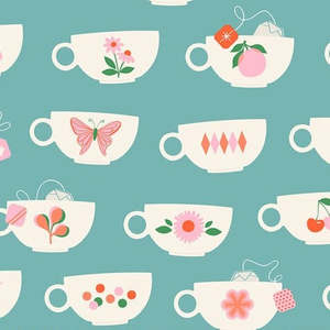 Remnants On Sale: Camellia Tea Cups Turquoise Remnant 30cm