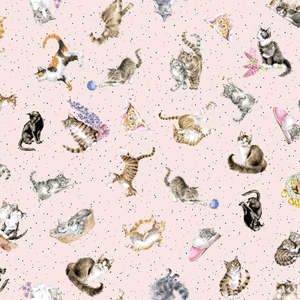 Whiskers and Paws Tossed Cats Pink Remnant 45cm