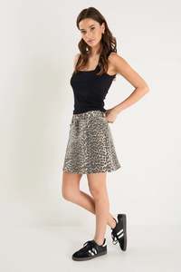 Among The Brave Sunny Leopard Print Mini Denim Skirt - Animal Print