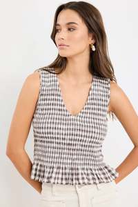 Among The Brave Acceptance Chocolate Gingham Sleeveless Shell Top - Chocolate Gingham
