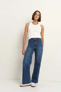 Among The Brave: Among The Brave Zoey Marine Blue High Rise Wide Leg Pocket Jean - Marine Blue