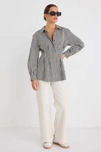 Among The Brave Ensured Black Stripe Fitted Corset Shirt - Black Stripe