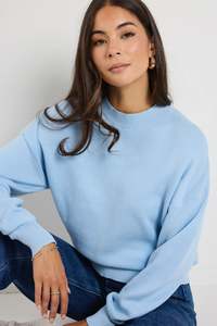 Ivy Jack: Ivy + Jack Motivation Ice Blue Funnel Neck Fine Knit Jumper