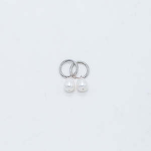 Sophie Pearl Hoop Huggies - Silver