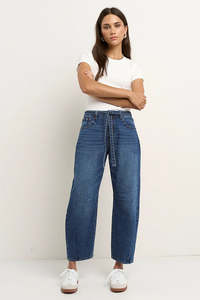 Stories Be Told: Stories Be Told Campus Deep Blue Tie Waist Barrel Jeans