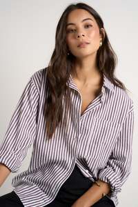 Stories Be Told: Stories Be Told You Got This Chocolate Stripe Oversized Shirt - Chocolate Stripe