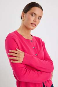 Stories Be Told Autograph Hot Pink Cashmere Blend Crewneck Cardigan - Hot Pink
