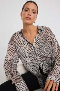 Stories Be Told Felix Charcoal Snake Georgette Oversized Shirt - Charcoal Snake