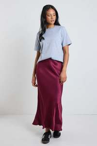 Stories Be Told Talent Burgundy Satin Bias Midi Skirt - Burgundy