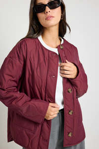 Stories Be Told Peak Burgundy Oversized Padded Shell Jacket - Burgundy
