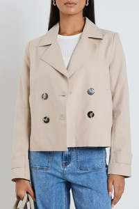 Stories Be Told Pathway Taupe Cropped Trench Jacket - Taupe
