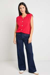 Stories Be Told Trait Cherry Crewneck Knitted Vest Top - Cherry