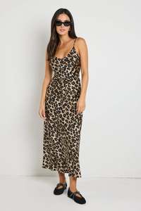 Stories Be Told Exhibition Animal Satin V Neck Slip Dress - Animal