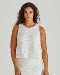 Sass Kai Crochet Knit Top - White