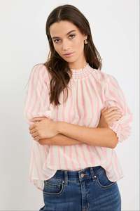 By Rosa: By Rosa Precisian Blush Stripe High Neck SS Top