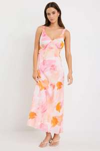 By Rosa: By Rosa Romance Sunset Print Strappy Floaty Maxi Dress