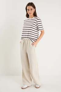 Stories Be Told Townie Natural Linen Side Stripe Elastic Waist Pants