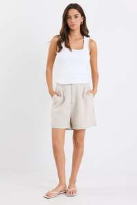Stories Be Told: Stories Be Told Literal Natural Linen Pleat Front Shorts